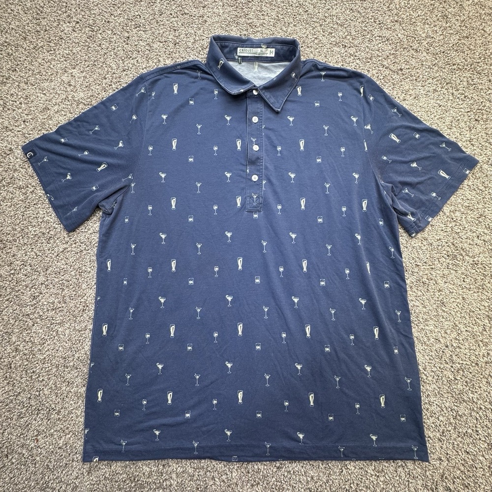 Criquet Shirt Mens Blue Drinks Polo Short Sleeve Pocket Golf Travel Size XL - Picture 2 of 6